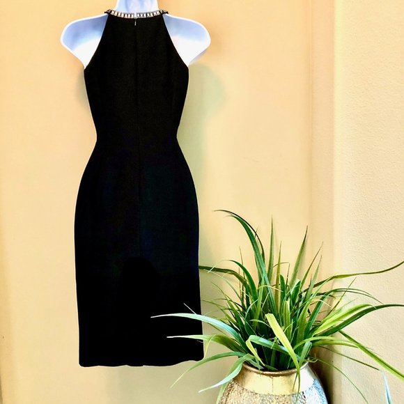 JONES NEWYORK⚡️Mesh Trim Rhinestone Halter Dress_4 - Picture 4 of 9